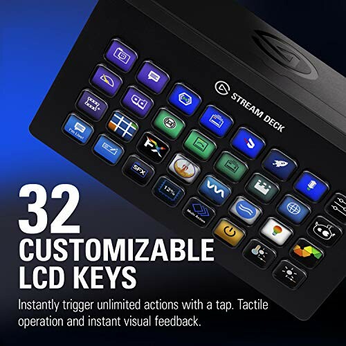 Stream Deck with 32 customizable LCD keys for instant actions.